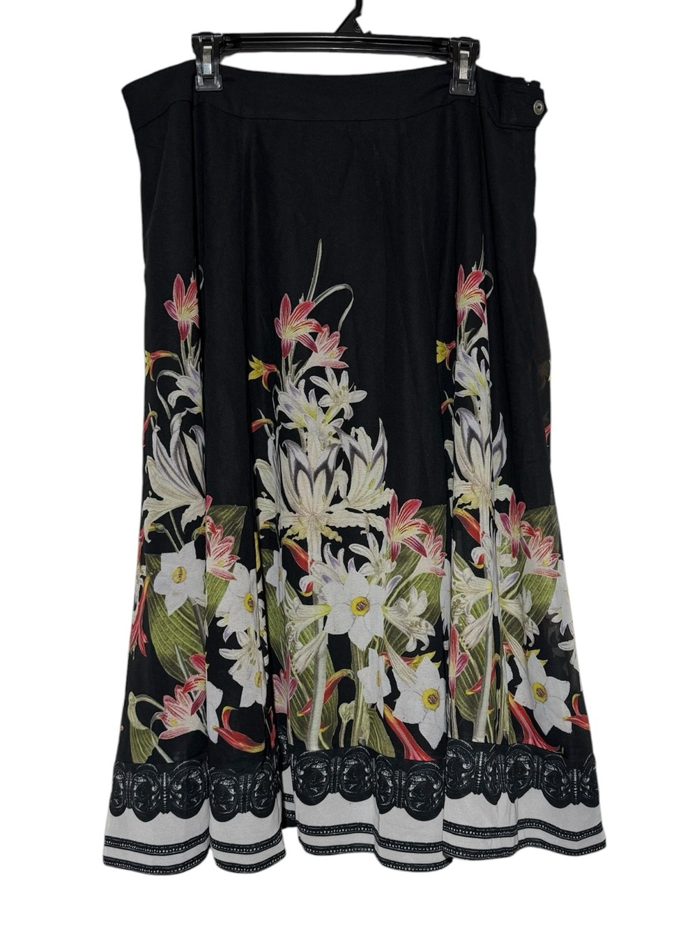 Soft Surroundings Bold Floral Midi Skirt Size Large Ling Modest‎ Moody Classic
